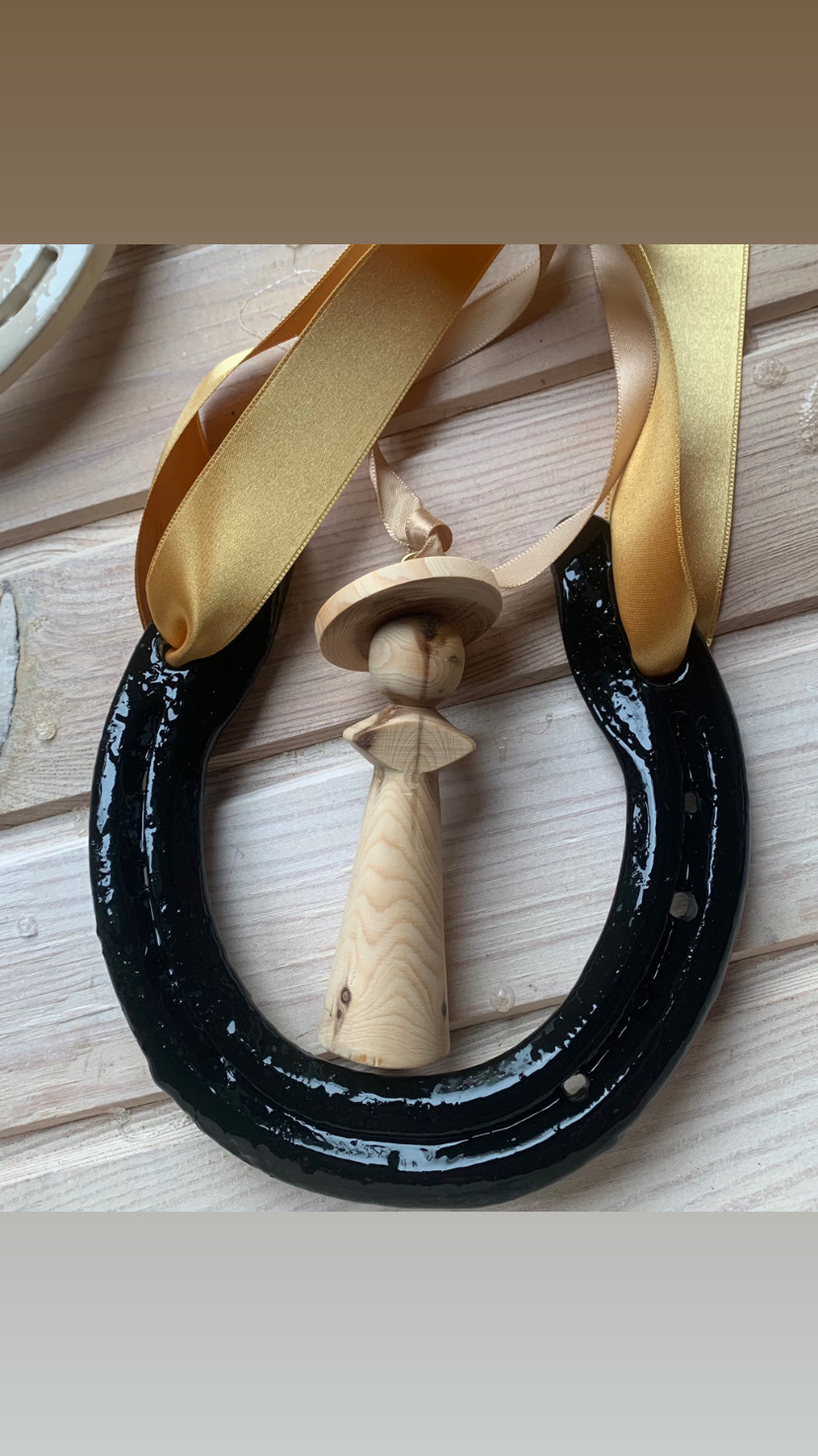 Traditional Handmade Wooden Angels Biddy's Good Luck Horse Shoes