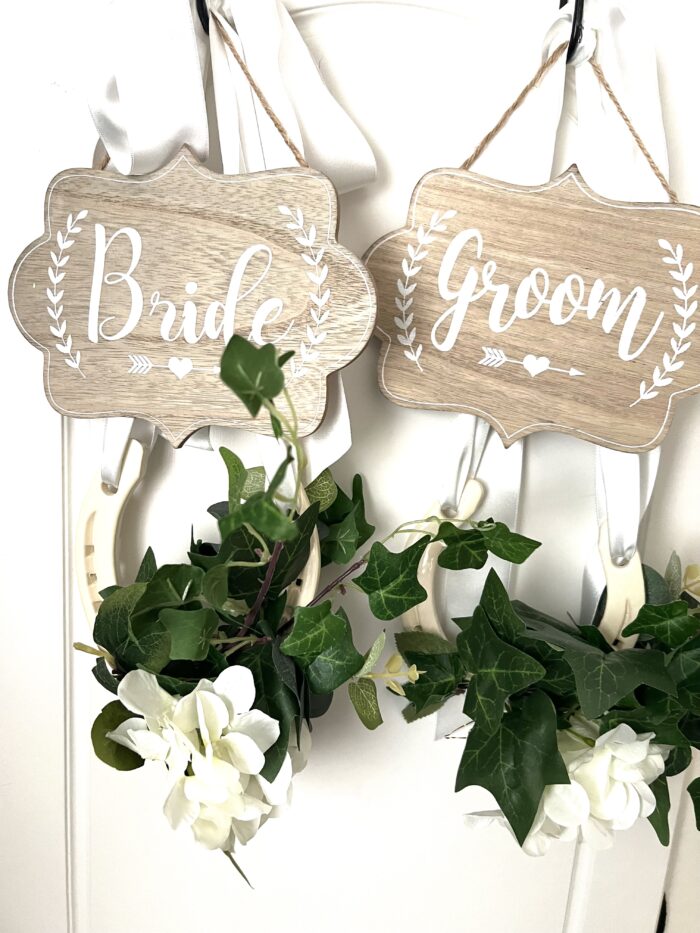 Wedding bride and groom chair decor