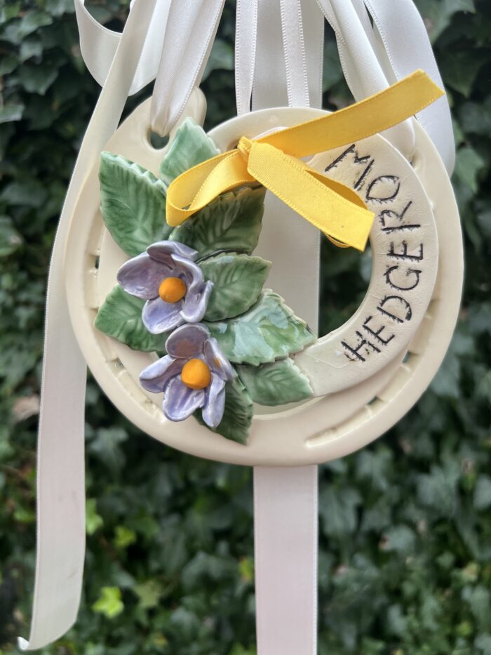 Irish Hedgerow and good luck horse shoe, ceramic flowers